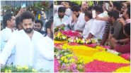 Nandamuri Taraka Rama Rao Birth Anniversary: Jr NTR Struggles To Pay Respect to His Late Grandfather at NTR Ghat As He Gets Mobbed by Fans (Watch Video)