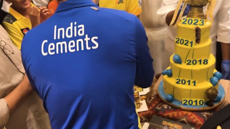 MS Dhoni Cuts Special 5-Tier Cake After Chennai Super Kings Clinch Record-Equalling Fifth Title With IPL 2023 Victory (Watch Video)