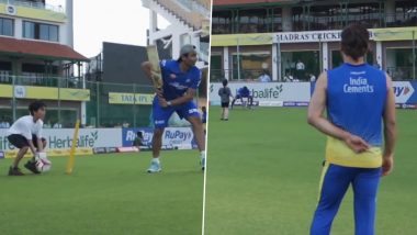 MS Dhoni Watches On As His Daughter Ziva Plays Football During CSK's IPL 2023 Training Session (Watch Video)