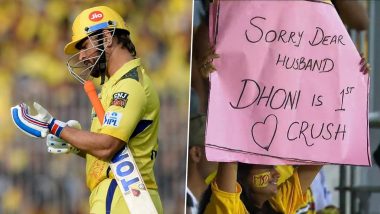 Fan Holds 'Sorry Dear Husband, Dhoni Is 1st Crush' Placard for MS Dhoni at CSK vs MI IPL 2023 Match, Picture Goes Viral!