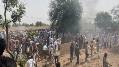 IAF MiG-21 Aircraft Crash: Three Civilians Killed After Wreckage of Indian Air Force Plane Falls on House in Rajasthan's Hanumangarh, Pilot Ejects Safely (Watch Videos)