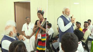 PM Narendra Modi Interacts with Members of Hakki Pikki Tribe in Shivamogga, Who Were Evacuated From Sudan Under Operation Kaveri (Watch Video)