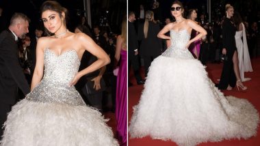 Cannes 2023: Mouni Roy Slays on the Red Carpet in a Strapless Gown Adorned With Feathers (View Pics)