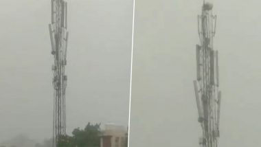 Rajasthan: Powerful Storm Knocks Out Mobile Tower To Ground in Nagaur District, Video Goes Viral