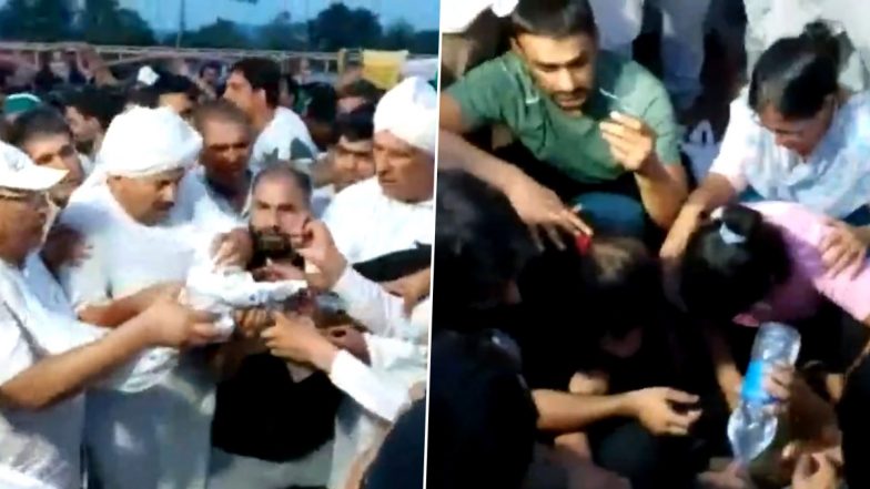 Wrestlers Protest: Farmers' Leader Naresh Tikait Takes Medals From Protesting Grapplers at Haridwar, Seeks Five-Day Time From Them (Watch Video)