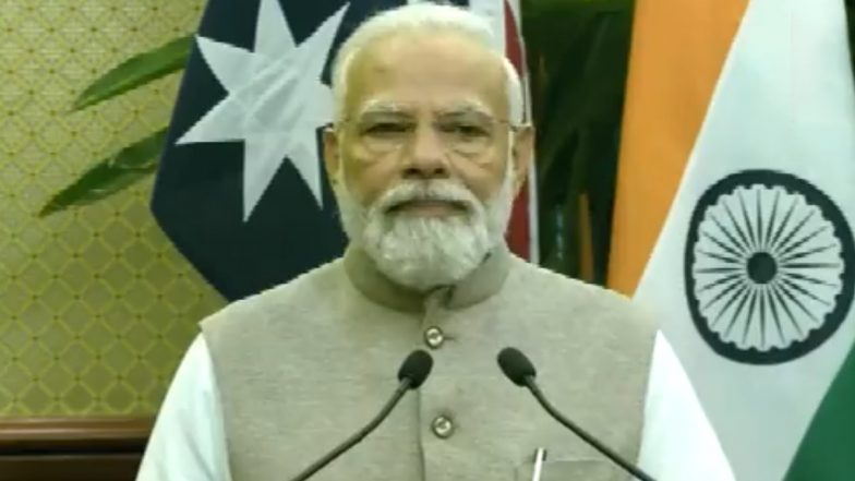 PM Modi in Australia: Indian Prime Minister Talks About India-Australia Relations, Says 'In Language of Cricket, Our Ties Have Entered T20 Mode (Watch Video)