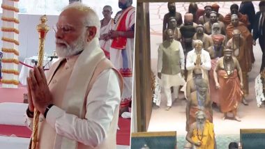 PM Narendra Modi Takes Blessings From Seers Before Installing Sacred 'Sengol' in New Parliament Building (Watch Video)