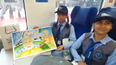 Vande Bharat Drawing for PM Modi Video: Students Onboard Assam's First Vande Bharat Express Draw Colourful Pictures, Write Letter for PM Narendra Modi