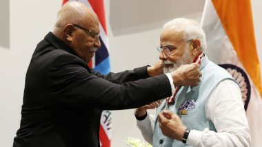 PM Narendra Modi Conferred 'Companion of the Order of Fiji', Highest Honour of Fiji, in Recognition of His Global Leadership (See Pics and Video)