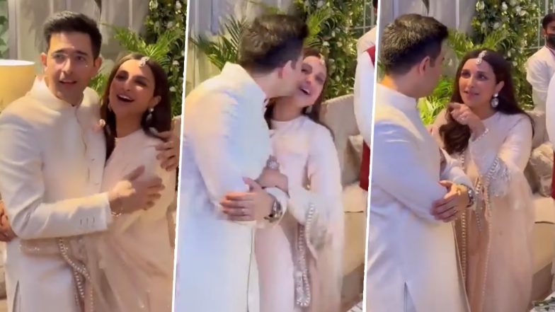 Parineeti Chopra Gets a Kiss From Raghav Chadha As She Sings 'Ve Maahi' at Their Engagement Ceremony (Watch Inside Video)