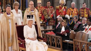 King Charles III Crowning: Queen Camilla's Rescue Dogs 'Bluebell' and 'Beth' Embroidered on Her Coronation Gown (See Pics and Video)