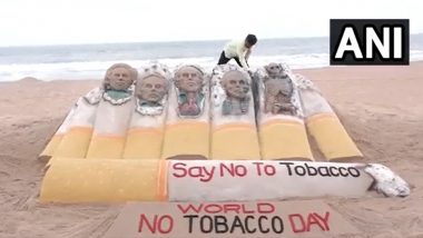 World No Tobacco Day 2023: Sudarsan Pattnaik Creates Sand Art, Sends Out Message to Kick the Butt (Watch Video)