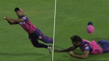 Sandeep Sharma Pulls Off Sensational Diving Catch to Dismiss Suryakumar Yadav During MI vs RR IPL 2023 Match (Watch Video)