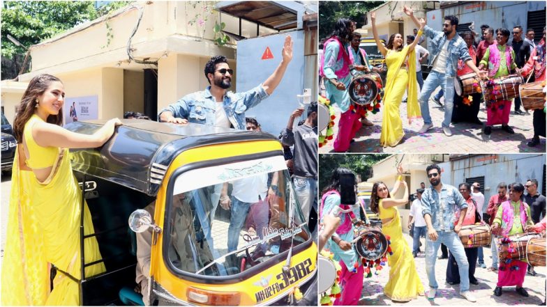 Auto, Dhol & Trailer! Sara Ali Khan-Vicky Kaushal Arrive in Auto-Rickshaw for Zara Hatke Zara Bachke Trailer Launch, Dance With Dhol Wala in Mumbai (View Pics)