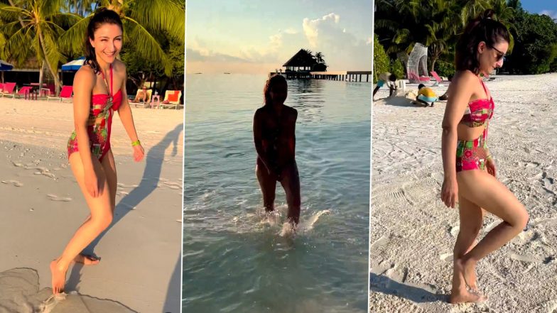 Soha Ali Khan Flaunts Her Bikini Body in a Sexy Swimwear As She Hits the Beach in Maldives (Watch Video)