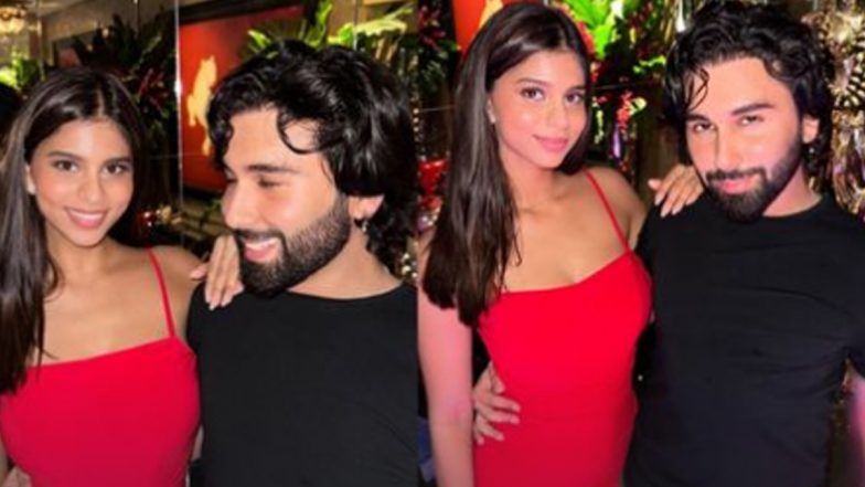 Suhana Khan Glows in Red Strappy Dress As She Poses With Orry at Sandeep Khosla's Birthday Bash (View Pics)