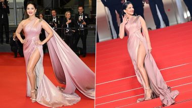 Sunny Leone at Cannes 2023! Kennedy Actress Stuns in Sexy Pink Thigh-High Slit Gown at the Prestigious Event (View Pics)