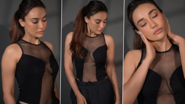 Surbhi Jyoti Shows Off Side Boobs in Black Cutout Sheer Top and Track Pants (View Pics)