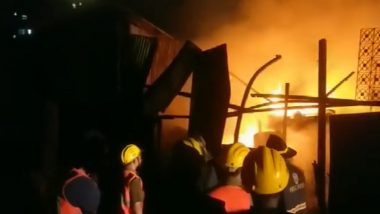 Thane Fire Today Video: Three Godowns Destroyed by Blaze in Shilphata Area; No Casualty Reported