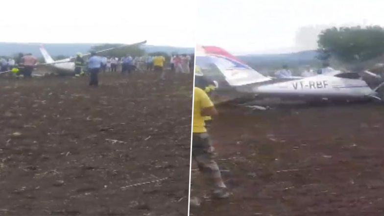 Training Aircraft Emergency Landing Video: Two-Seater Aircraft Allegedly Belonging to Redbird Aviation Makes Emergency Landing Near Sambra Airport in Belagavi, Both Pilots Sustain Minor Injuries