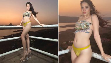 Uorfi Javed Hides Her Breast With Shiny Pebbles Top, Pairs It With Neon Bikini Bottom As She Flashes Her Hot Bod (View Pics and Video)