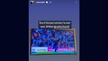 ‘One of the Best Catches I've Ever Seen!’ Virat Kohli Lauds Rashid Khan With Instagram Story After Latter's Effort to Dismiss Kyle Mayers During GT vs LSG IPL 2023 Match