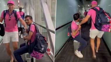 'Suitcase Wali Taxi, Yuzi Bhai Sexy!' Yuzvendra Chahal Takes a Ride on Joe Root's Luggage en Route to Boarding Plane, Rajasthan Royals Share Hilarious Video!