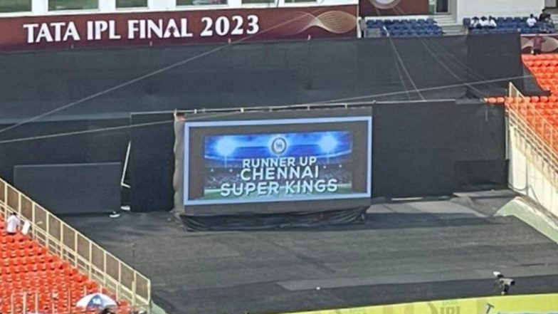 'Runner Up Chennai Super Kings' Display on Giant Screen Inside Narendra Modi Stadium Ahead of CSK vs GT IPL 2023 Final Leaves Twitterati Guessing