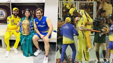 Ravindra Jadeja, Wife Rivaba and MS Dhoni Pose for a Memorable Photo, CSK All-Rounder Shares Unforgettable Moments From IPL 2023 Final