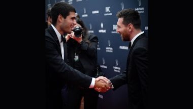 Lionel Messi and Carlos Alcaraz Handshake Photo From 2023 Laureus World Sports Awards Is Best Thing on Internet Today!