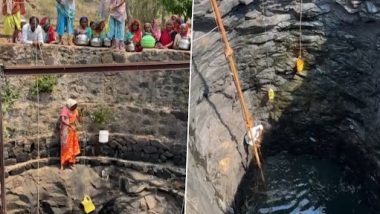 Nashik Water Crisis: Gangodwari Villagers Forced to Fetch Water by Descending into 70-Feet Well with Help of Ropes (Watch Video)