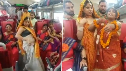 Dance in Vande Bharat Express: Women in Traditional Attires Celebrate Inauguration of Uttarakhand’s First Vande Bharat Express With Regional Dance Inside Train (Watch Video)