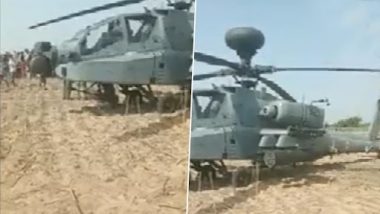 IAF Chopper Landing Video: Indian Air Force Aircraft Makes Precautionary Landing Near Bhind in Madhya Pradesh; No Casualty