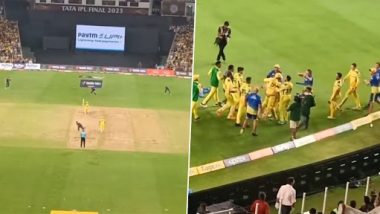 Fan’s View Video of Ravindra Jadeja Hitting Winning Runs and Running Towards MS Dhoni After CSK’s IPL 2023 Title Win Goes Viral