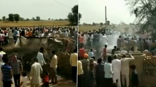 IAF MiG-21 Aircraft Crash Video: Indian Air Force's Fighter Plane Crashes Near Suratgarh in Rajasthan; Two Women Killed, Pilot Ejected Safely