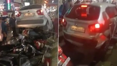 Woman Rams Her Car Into Row of Parked Bikes & Scooters On Side of Busy Road in Kanpur, Video Surfaces