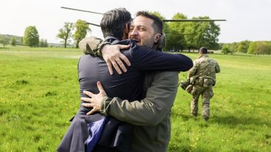 Volodymyr Zelensky Meets 'Friend' Rishi Sunak: Ukrainian President Hugs UK Prime Minister as Britain to Send Hundreds of Missiles and Attack drones to Ukraine (See Pic)