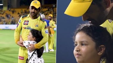MS Dhoni and His Daughter Ziva’s Cute On-Field Camaraderie During Chennai Super Kings IPL 2023 Match Is Must Watch Video