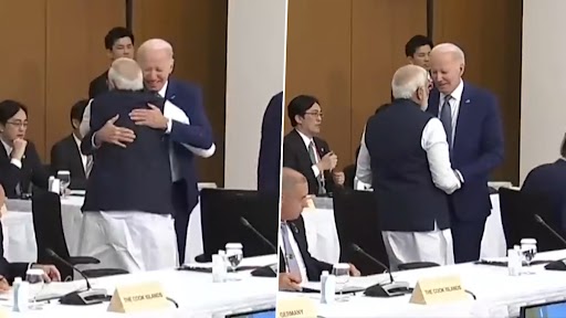 PM Narendra Modi Hugs Joe Biden Video: Indian Prime Minister Shares a Hug With US President As They Meet in Hiroshima, Japan