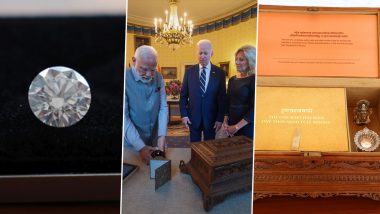 PM Modi Gifts to Joe Biden and Jill Biden Photos: Sandalwood Box, 7.5-Carat Green Diamond, Ganesha Idol Among Special Items Presented to US President and First Lady by Prime Minister Narendra Modi