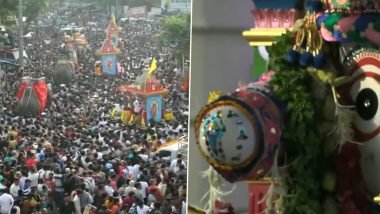 Ahmedabad Rath Yatra 2023 VIDEO: Massive Crowd Gather For Jagannath Rath Yatra, CM Bhupendra Patel Performs Pahind Vidhi (Watch)
