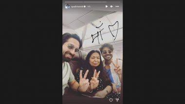 Ayushmann Khurrana Posts a Selfie With Mother and Brother on a Plane With the Captioned ’Maa’(View Pic)