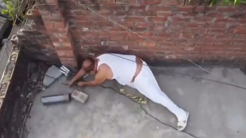 'Lucknow Bijli Chor' Video Goes Viral! Man Crawls on Terrace Floor to Evade Authorities While Cutting Illegal Power Cable, Gets Caught on Drone Camera