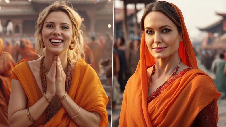 AI Reimagines Scarlett Johansson, Zendaya, Angelina Jolie, Natalie Portman, Salma Hayek, Charlize Theron, Jennifer Aniston As Indian Monks! (View Pics)