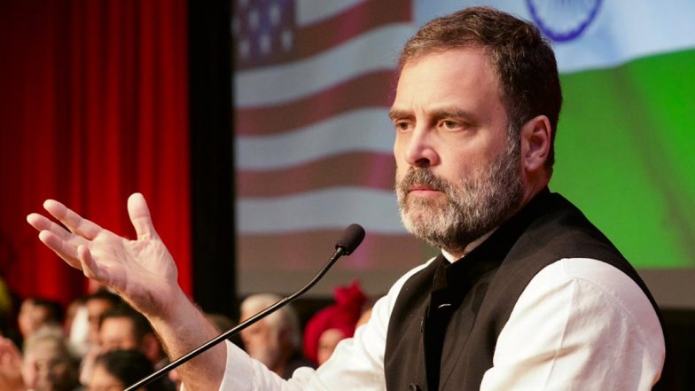 Rahul Gandhi in US: PM Narendra Modi Driving Indian Car Looking Into Rearview Mirror and It’s Crashing, Says Congress Leader (Watch Video)