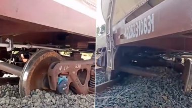 Train Derails in Madhya Pradesh: Two Wagons of Goods Train Carrying LPG Derail in Shahpura Bhitoni of Jabalpur (Watch Video)