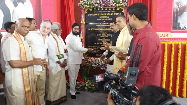 Maharashtra CM Eknath Shinde Performs ‘Bhoomi Pujan’ of Temple Being Built in Navi Mumbai As Replica of Tirupati Temple (See Pics)