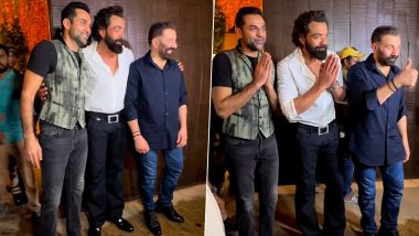 Sunny Deol, Bobby Deol and Abhay Deol Pose Together for Paps Ahead of Karan Deol's Wedding Celebrations (Watch Video)