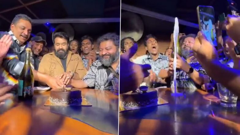 Malaikottai Vaaliban: Mohanlal, Lijo Jose Pellissery Along With Cast and Crew Celebrate End of Shoot With Cake and Alcohol! (Watch Video)