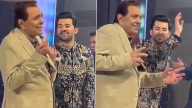 Karan Deol-Drisha Acharya Wedding: Cuteness Alert! Dharmendra Dances to ‘Yamla Pagla Deewana’ at Grandson’s Sangeet Ceremony! (Watch Video)